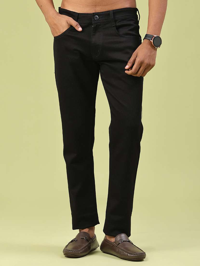 men plain mid rise full length jeans