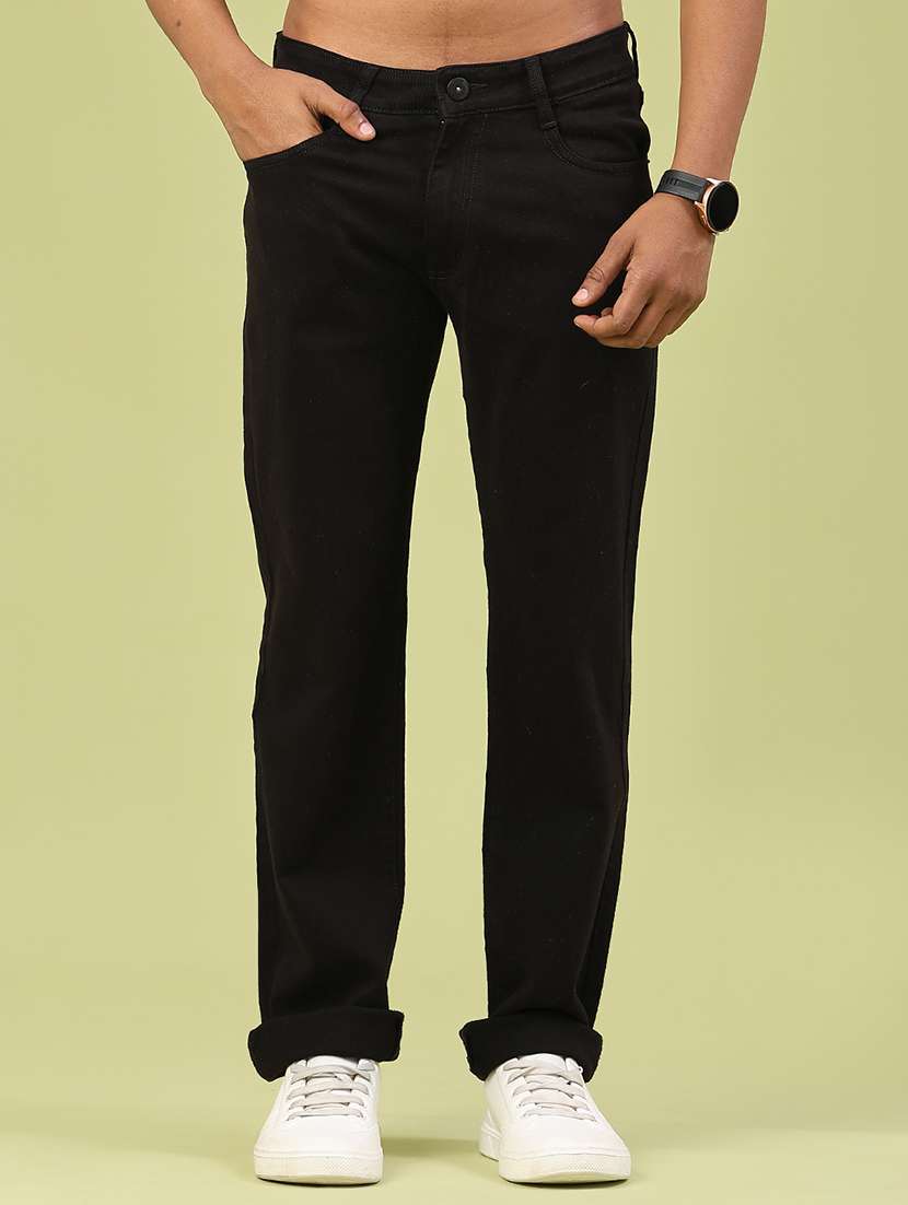 men plain mid rise full length jeans