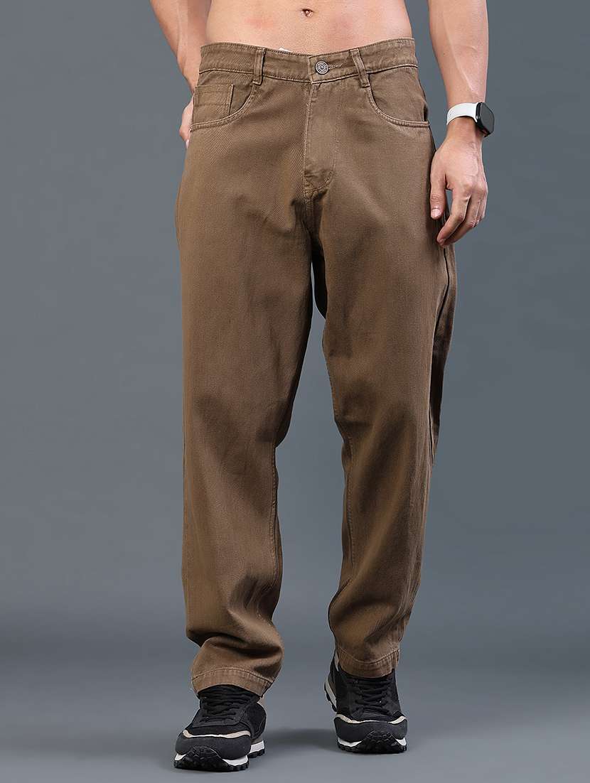 men solid mid rise baggy jeans