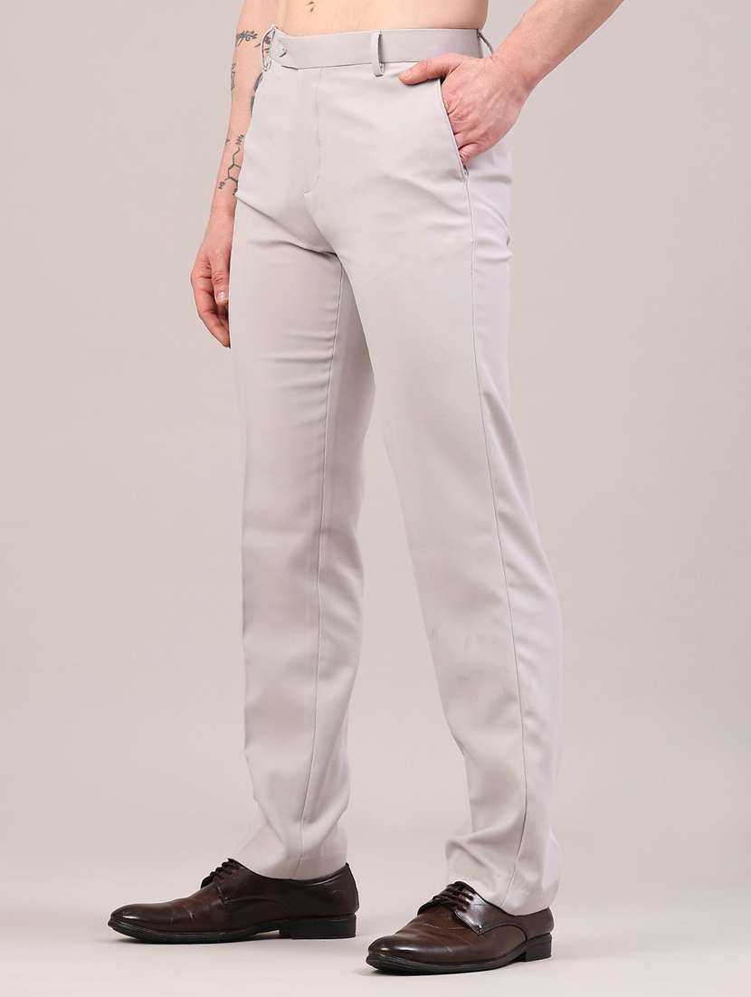 men grey cotton flat front trousers formal trouser - 22328071 -  Standard Image - 2