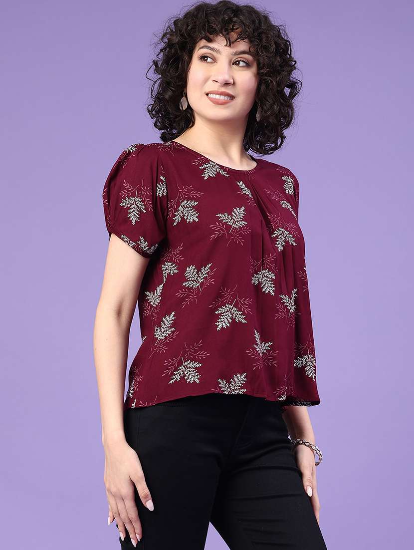 women printed short sleeve a-line top - 22328077 -  Standard Image - 2