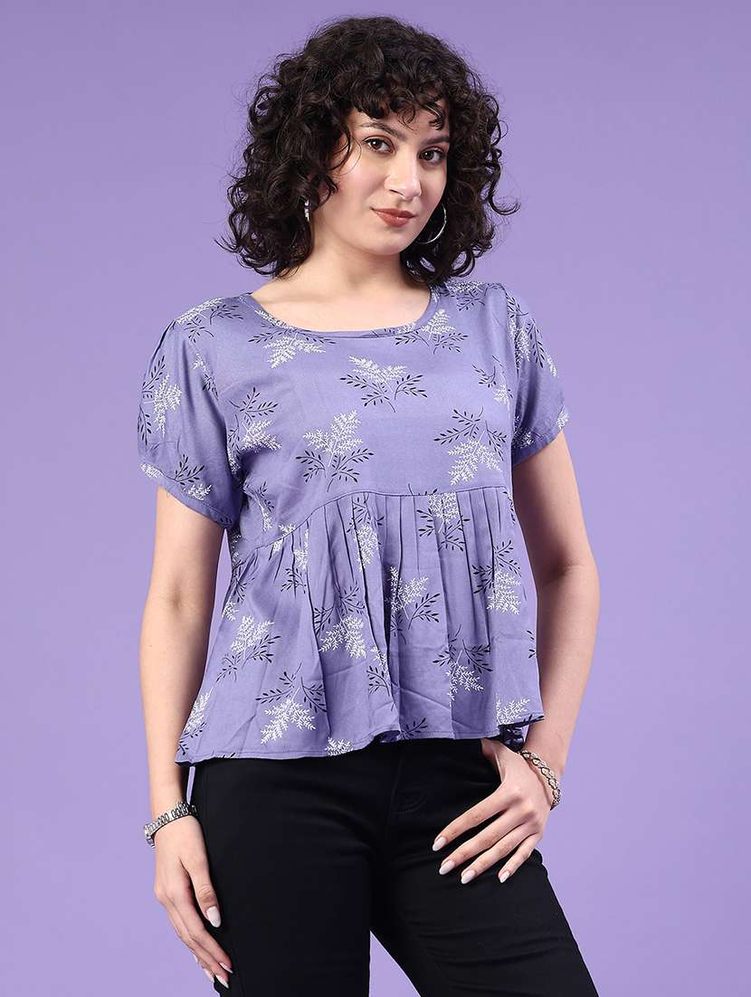 women printed short sleeve flared top - 22328078 -  Standard Image - 2