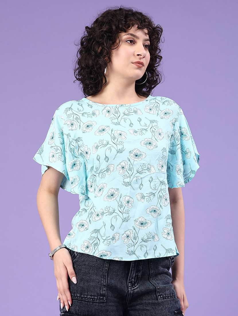 women printed short sleeve a-line top - 22328079 -  Standard Image - 2