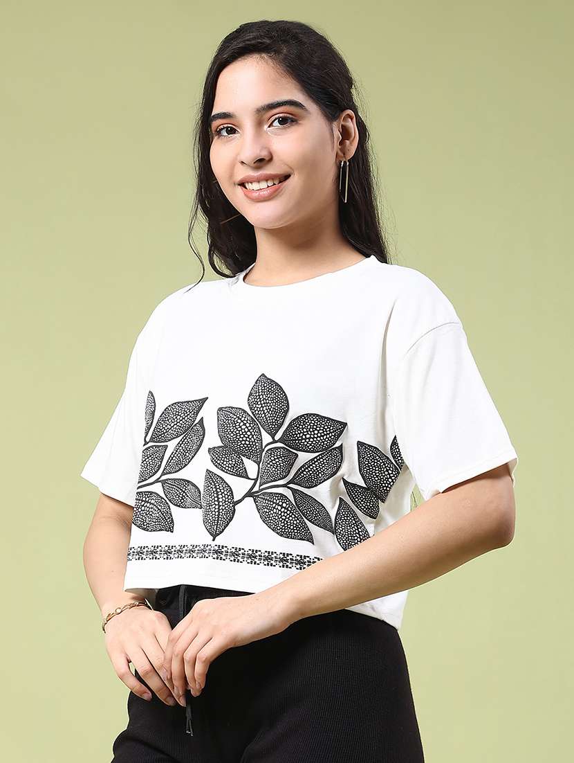Women Printed Short Sleeve Crop T-shirt - 22328095 -  Standard Image - 2