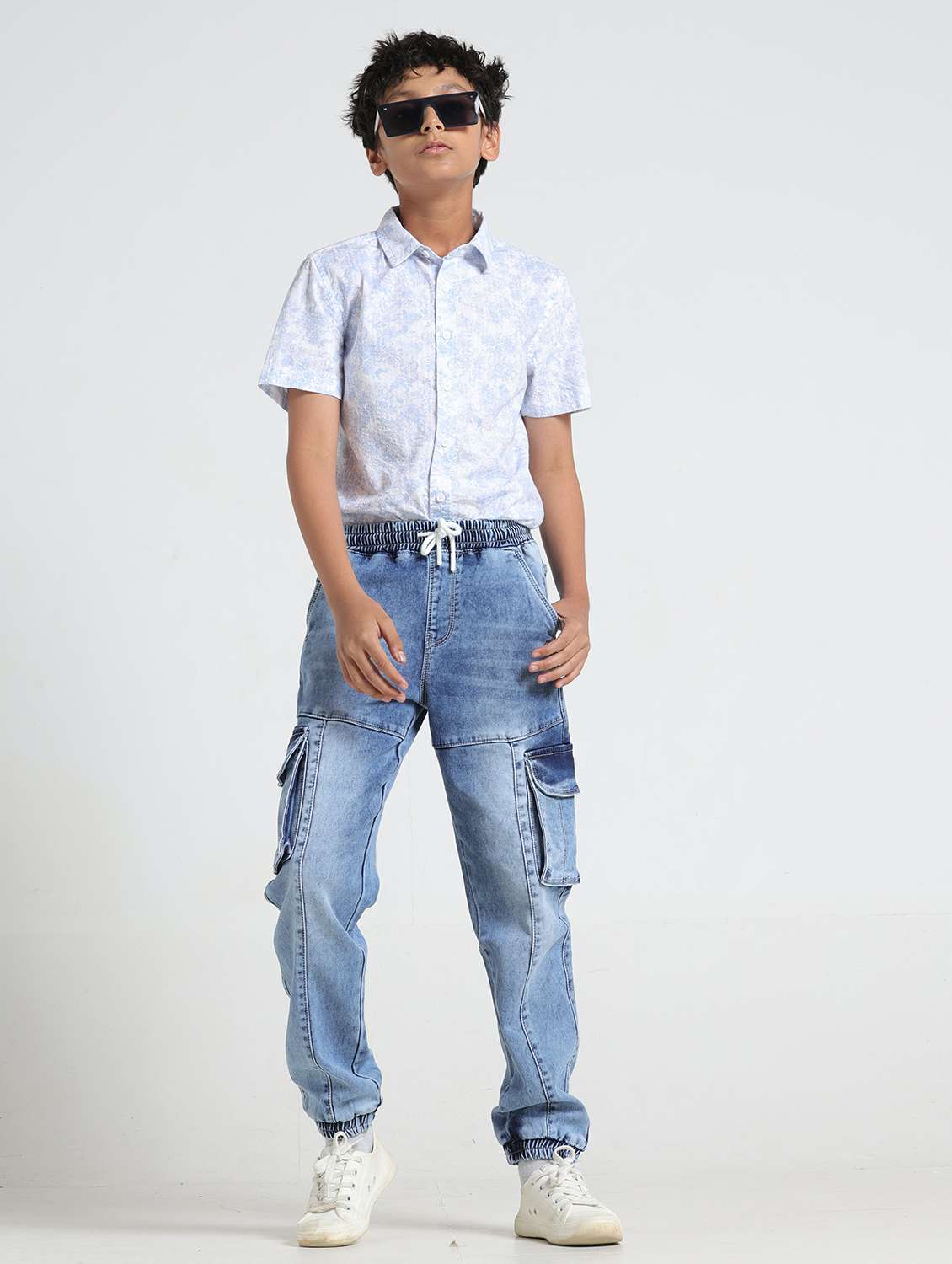boys solid mid rise denim cargo - 22328103 -  Standard Image - 2