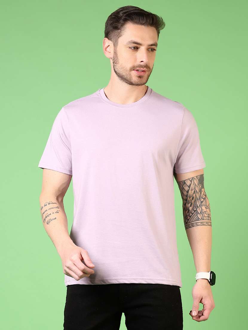 mauve cotton blend plain tshirt - 22328232 -  Standard Image - 2