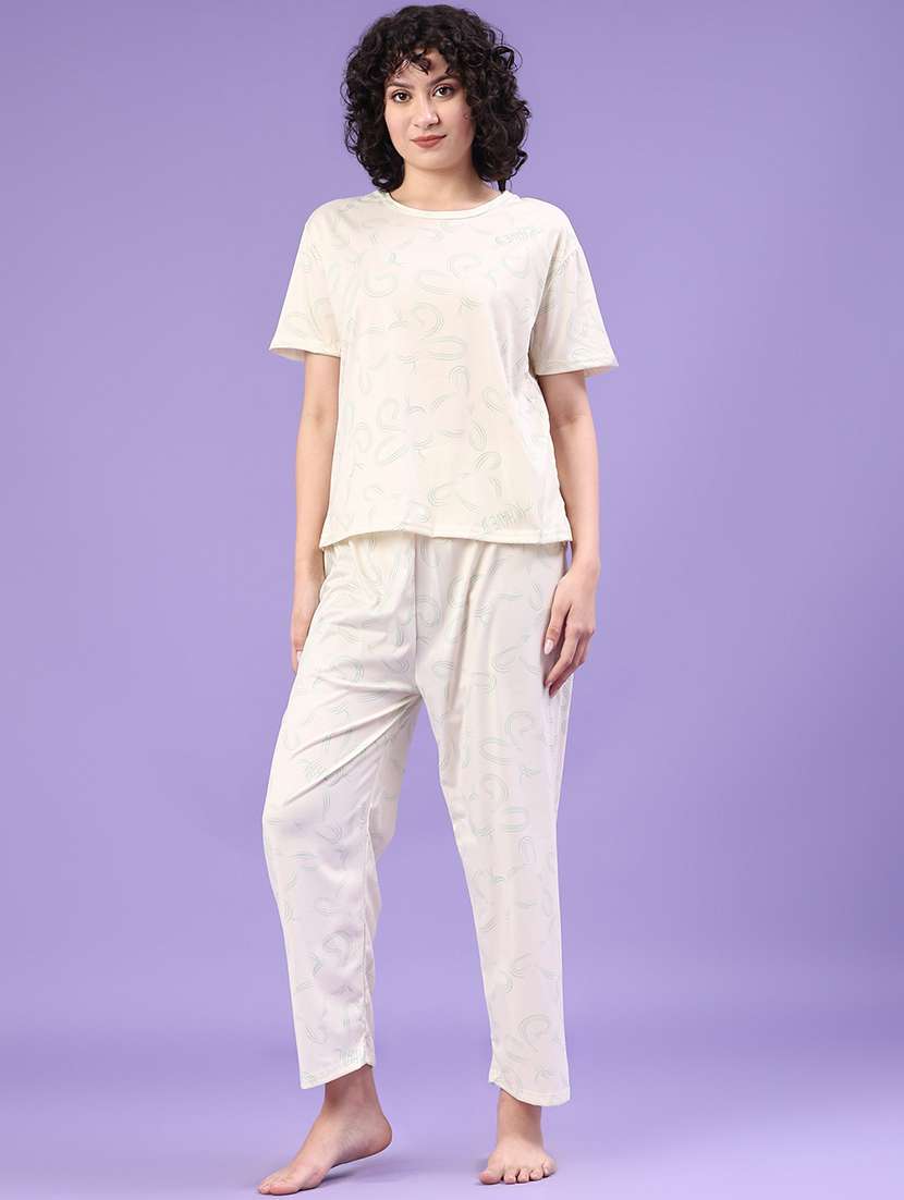 women printed short sleeve pyjama set nightwear