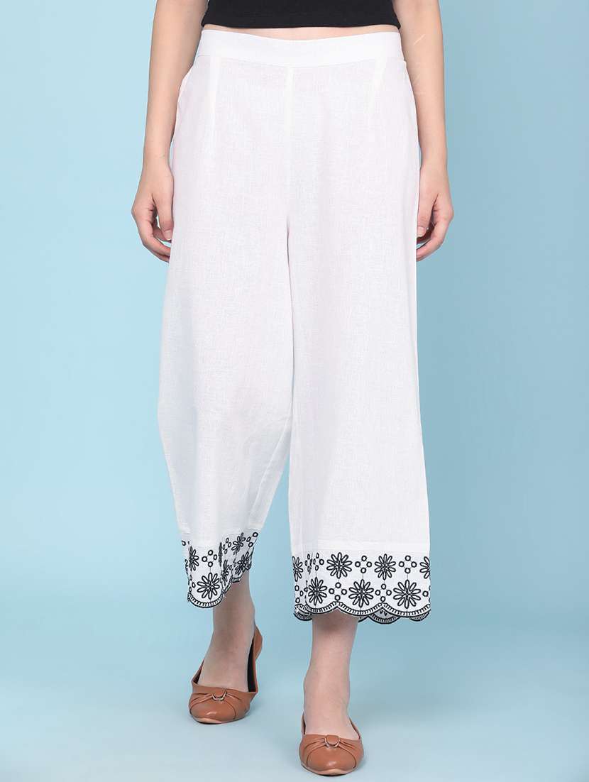 women embroidered mid rise straight pant