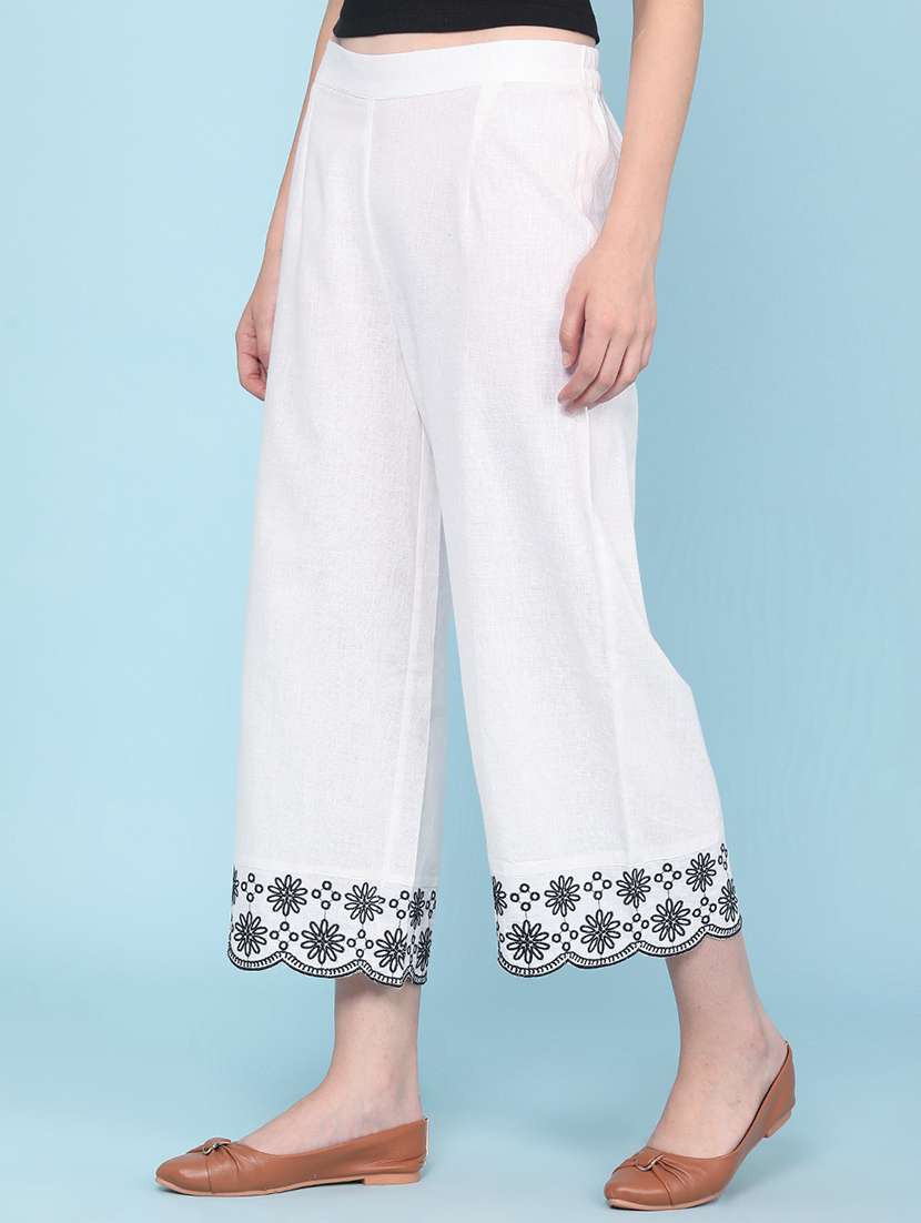 women embroidered mid rise straight pant - 22328405 -  Standard Image - 2