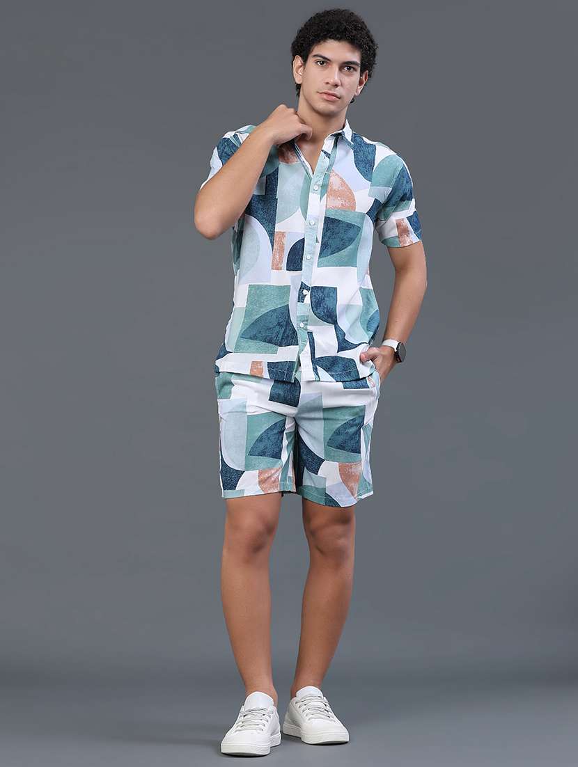 men printed short sleeves shirt and shorts co-ord set - 22328490 -  Standard Image - 2