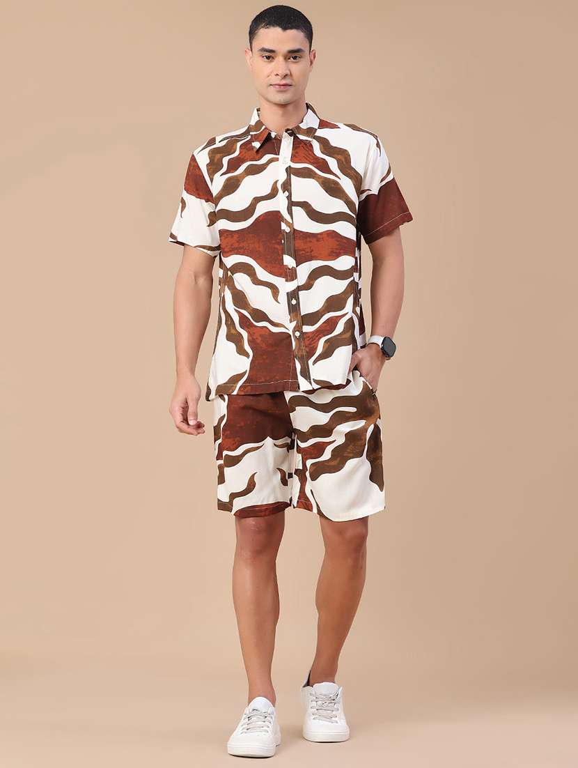 men printed short sleeves shirt and shorts co-ord set - 22328491 -  Standard Image - 2