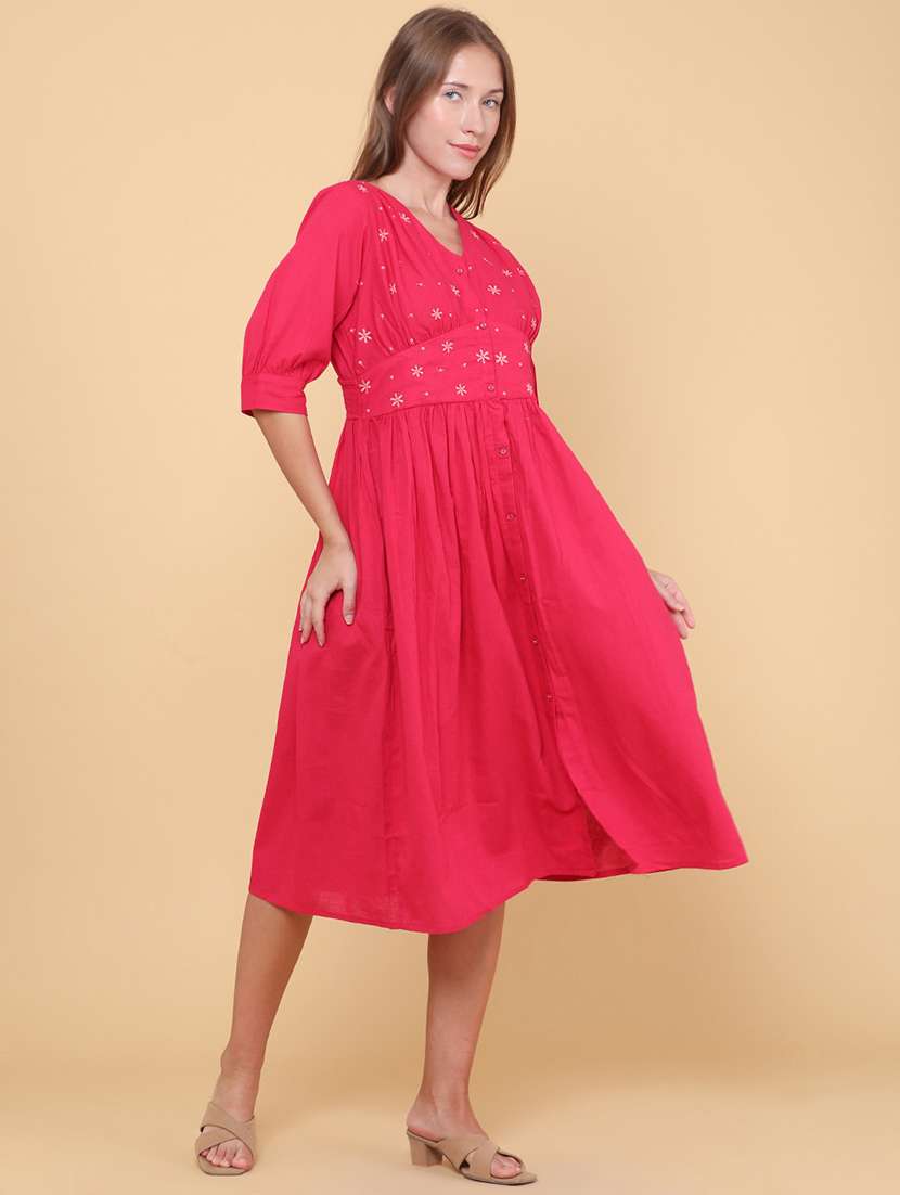 women embroidered three quarter sleeves a-line dress - 22328513 -  Standard Image - 2