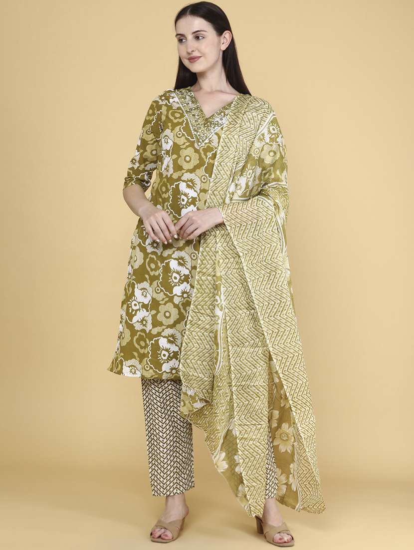 olive cotton kurta pant  set - 22328515 -  Standard Image - 2