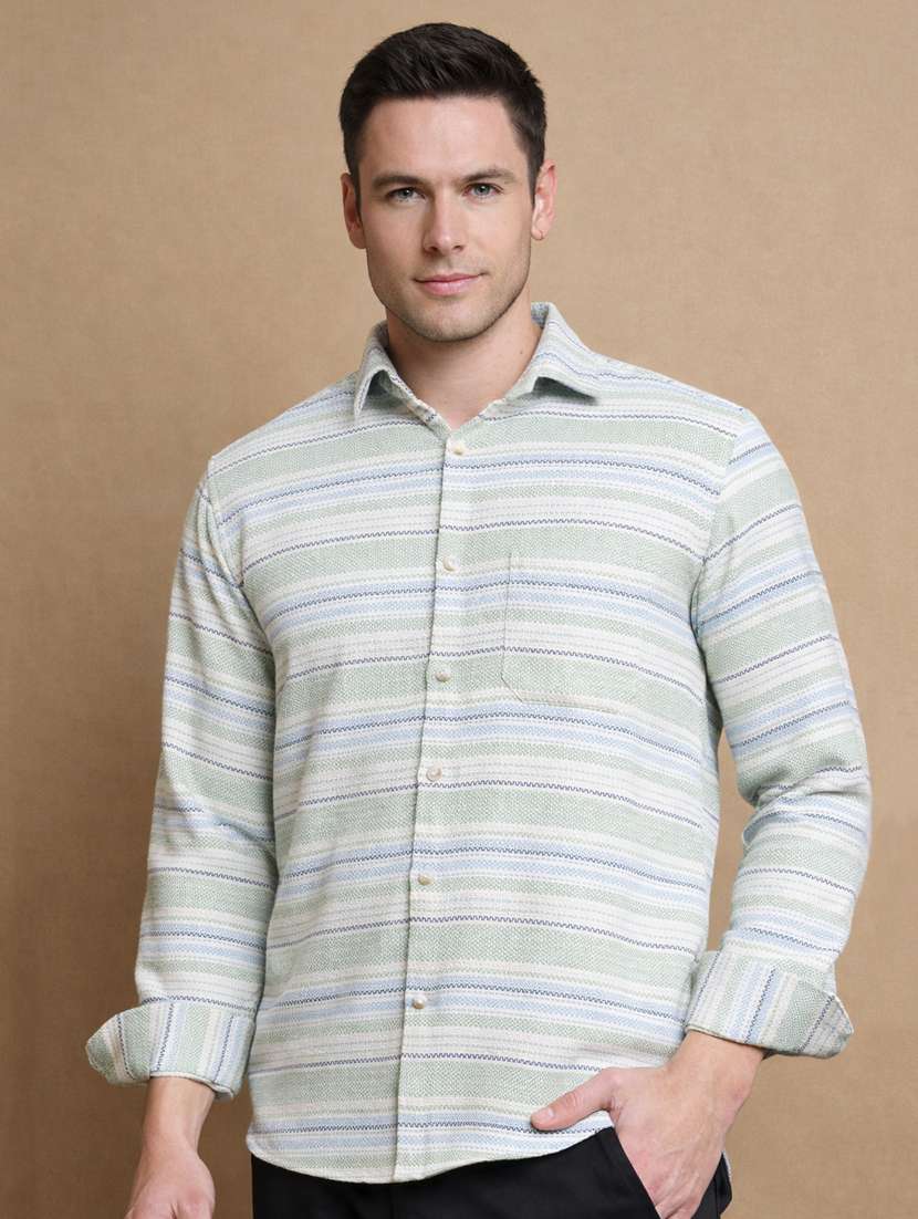 men striped long sleeve regular fit casual shirt
