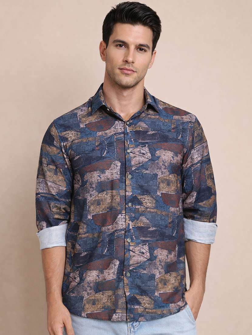 men printed long sleeve regular fit casual shirt
