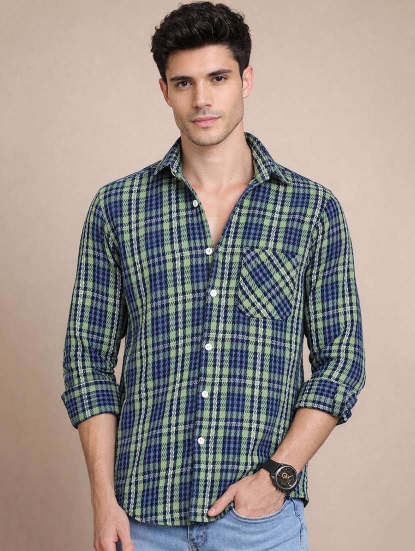 men checkered long sleeve regular fit casual shirt