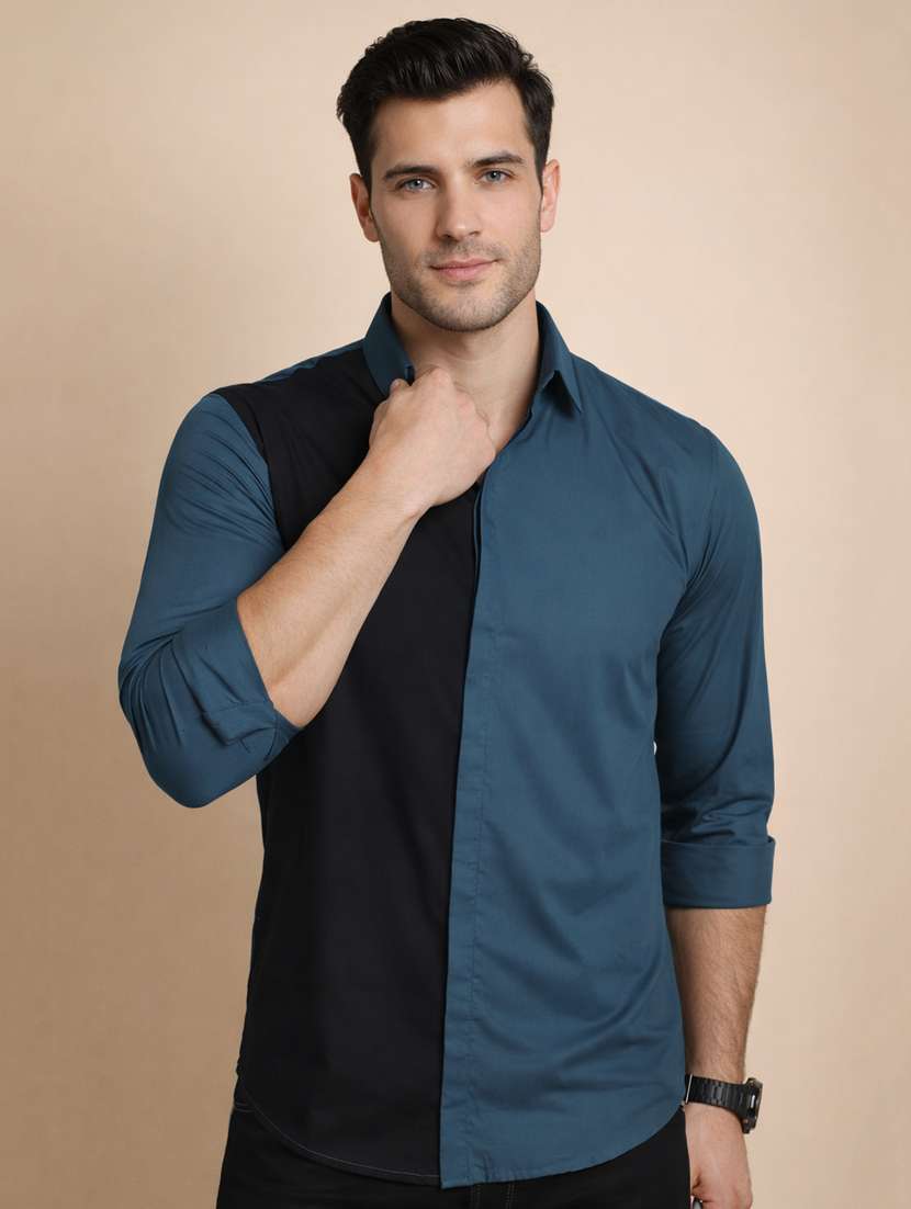 men color block long sleeve regular fit casual shirt