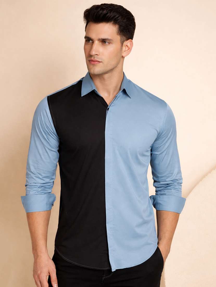 men color block long sleeve regular fit casual shirt