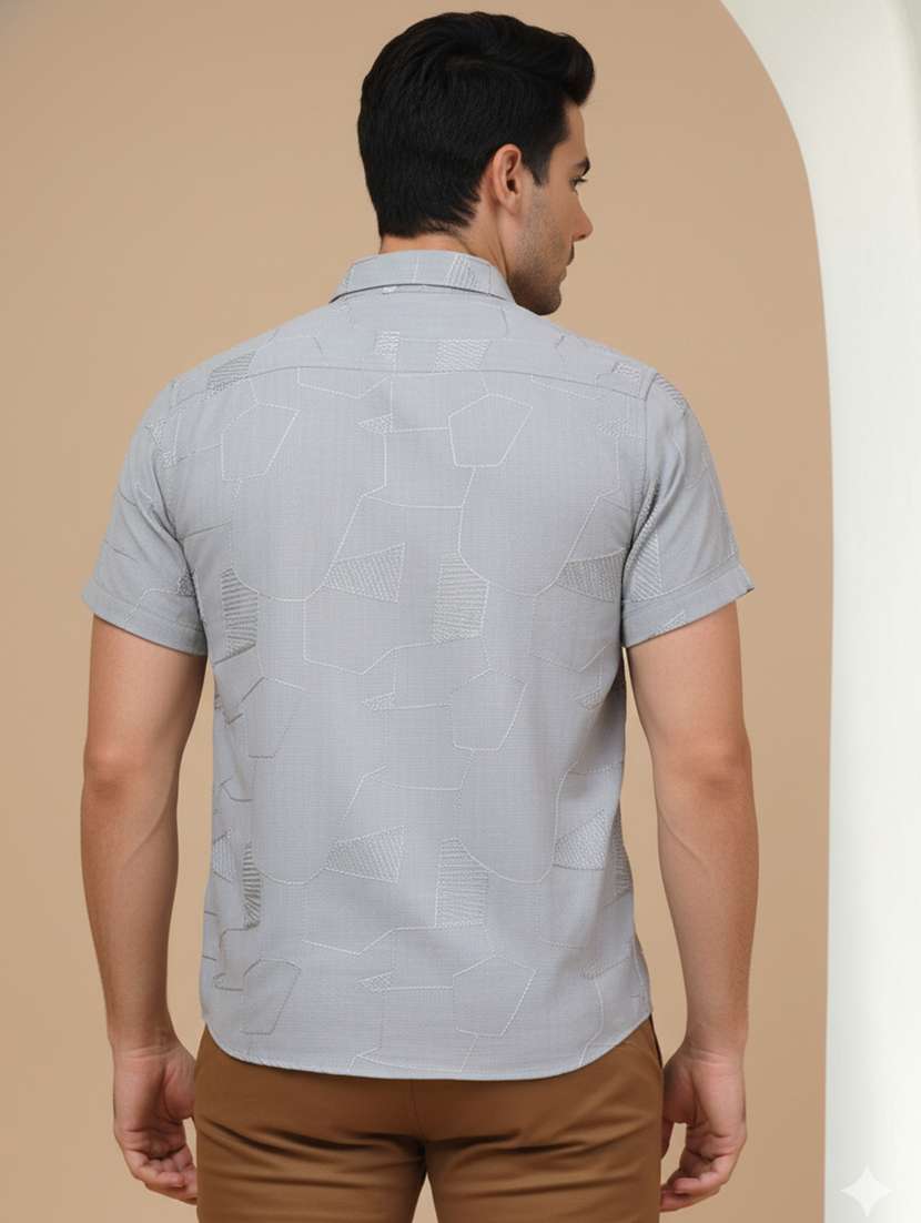 men geometric short sleeve regular fit casual shirt - 22328624 -  Standard Image - 2