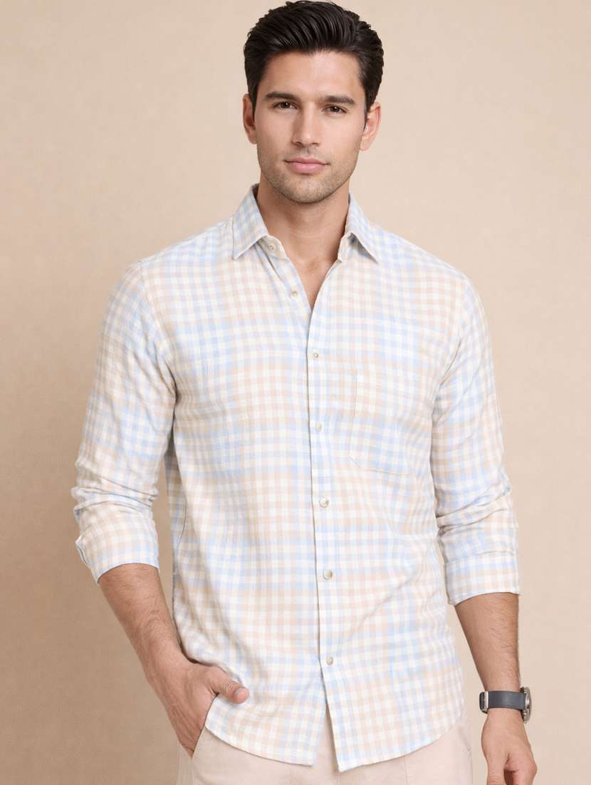men checkered long sleeve regular fit casual shirt