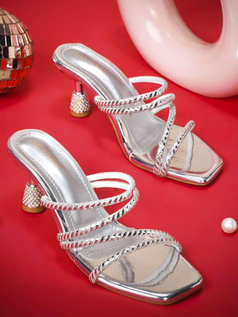 women silver slip on sandal