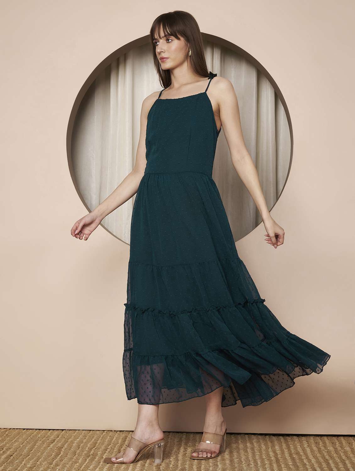 women solid shoulder strap tiered dress - 22328808 -  Standard Image - 2