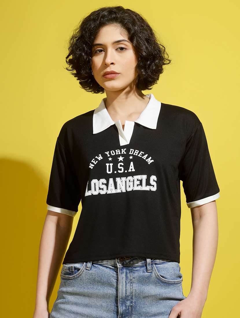 women printed short sleeve polo t-shirt - 22329199 -  Standard Image - 2