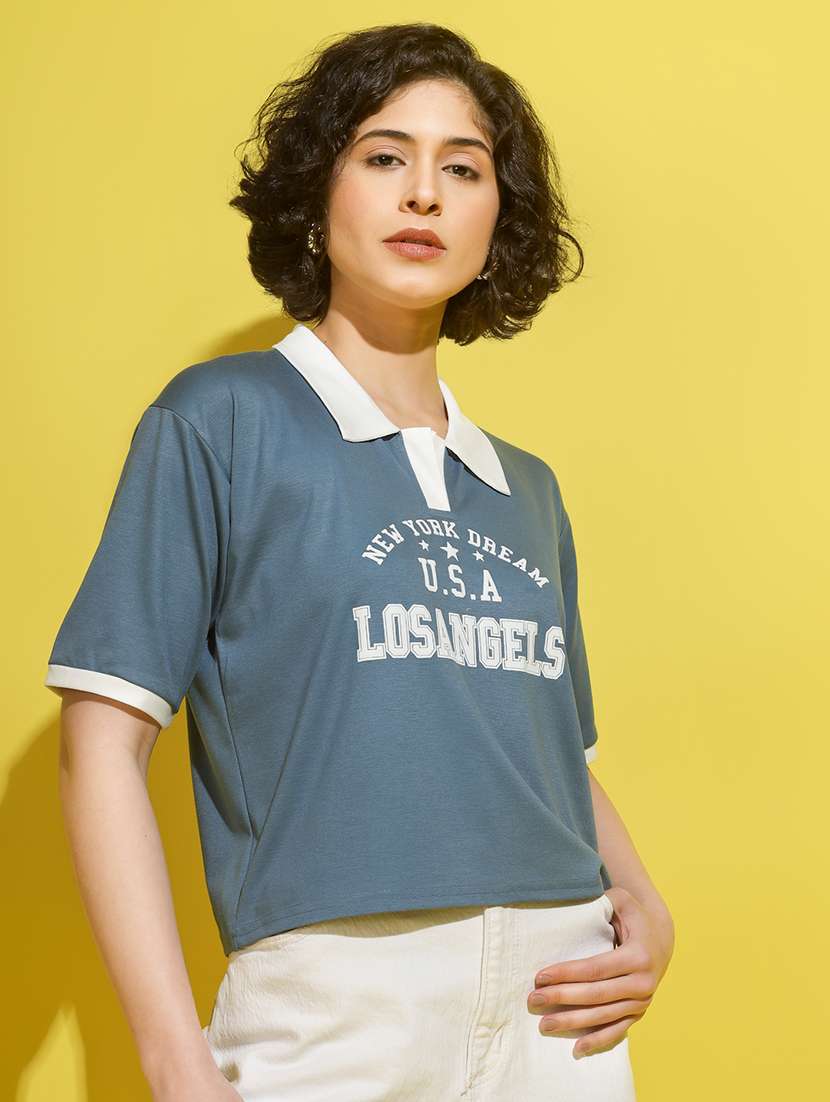 women printed short sleeve polo t-shirt - 22329200 -  Standard Image - 2