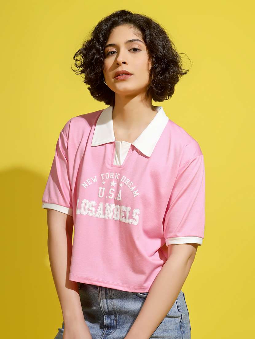 women printed short sleeve polo t-shirt - 22329202 -  Standard Image - 2