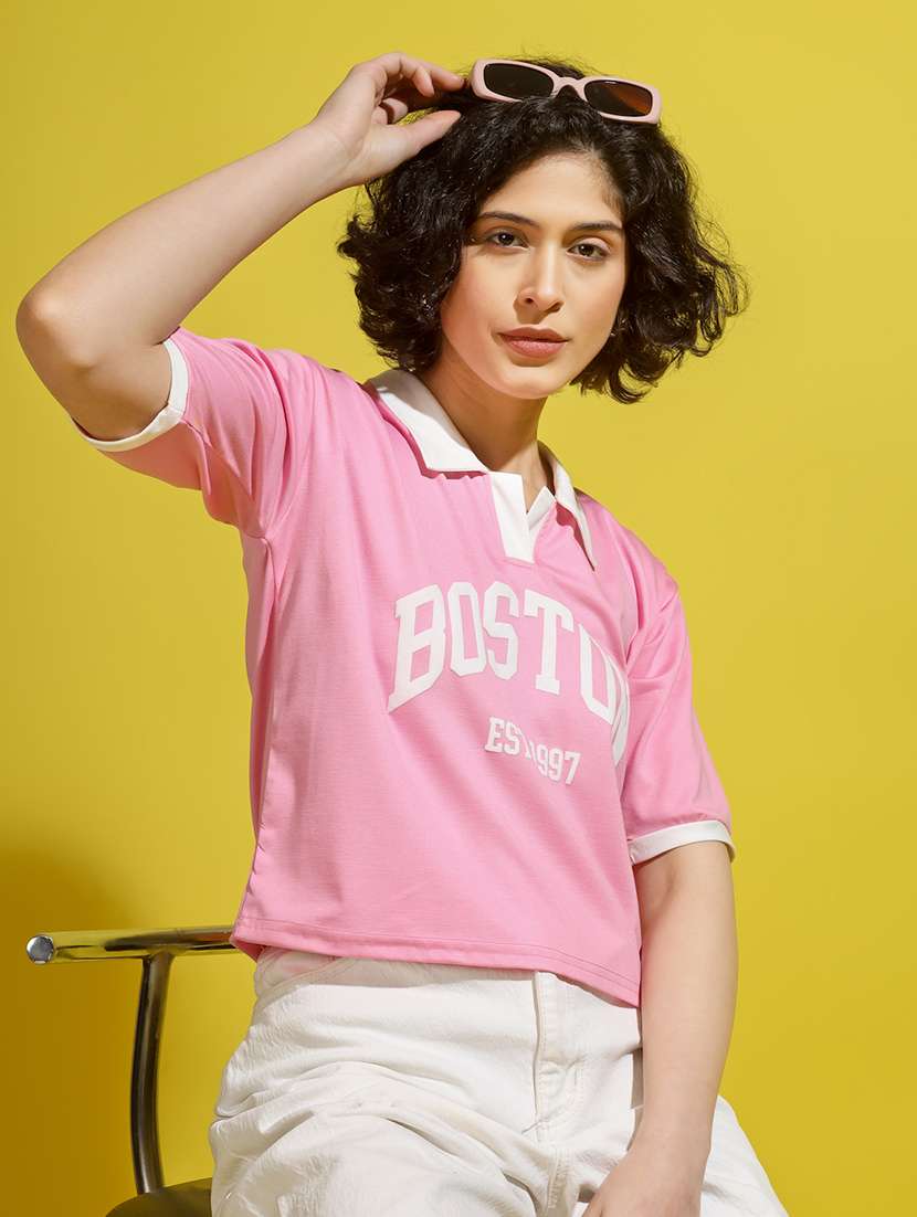 women printed short sleeve polo t-shirt