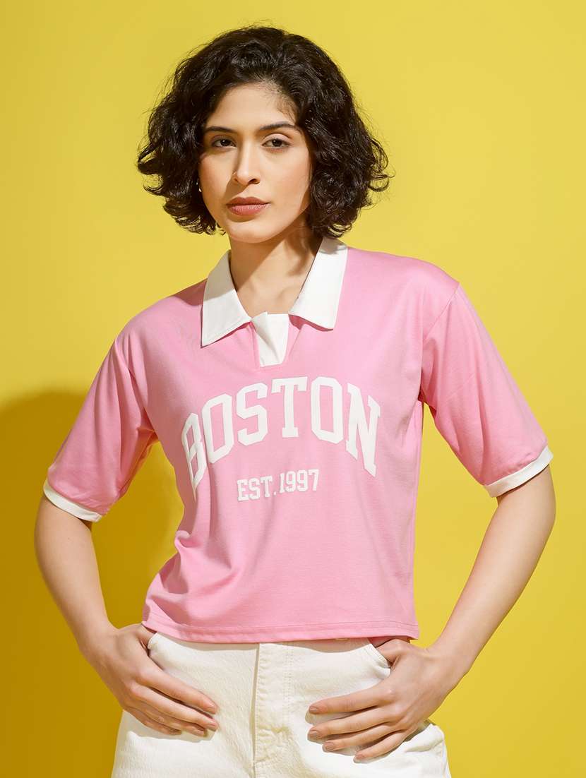 women printed short sleeve polo t-shirt - 22329204 -  Standard Image - 2