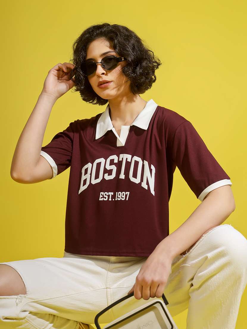 women printed short sleeve polo t-shirt