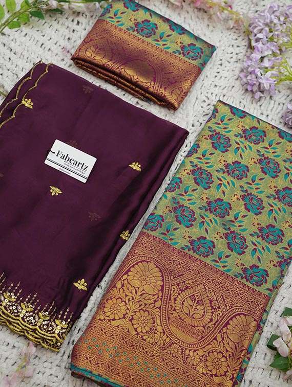 Women Self Design South Indian Style Unstitched Lehenga Choli Set - 22329222 -  Standard Image - 2