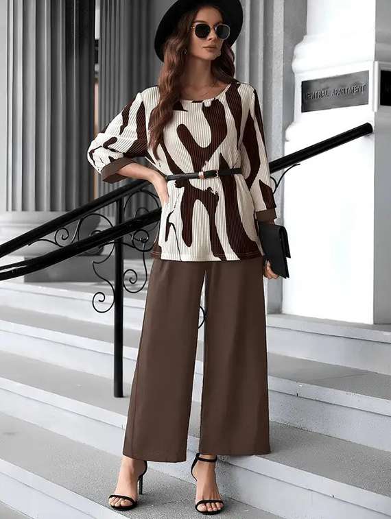 women printed top and trouser co-ord set