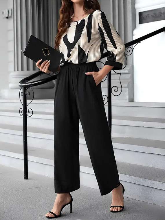 women printed top and trouser co-ord set - 22329245 -  Standard Image - 2