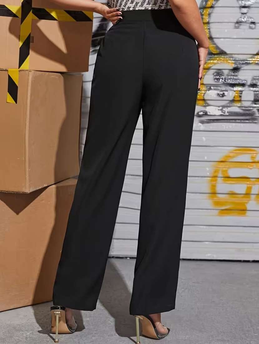 women solid high rise straight trouser - 22329250 -  Standard Image - 2