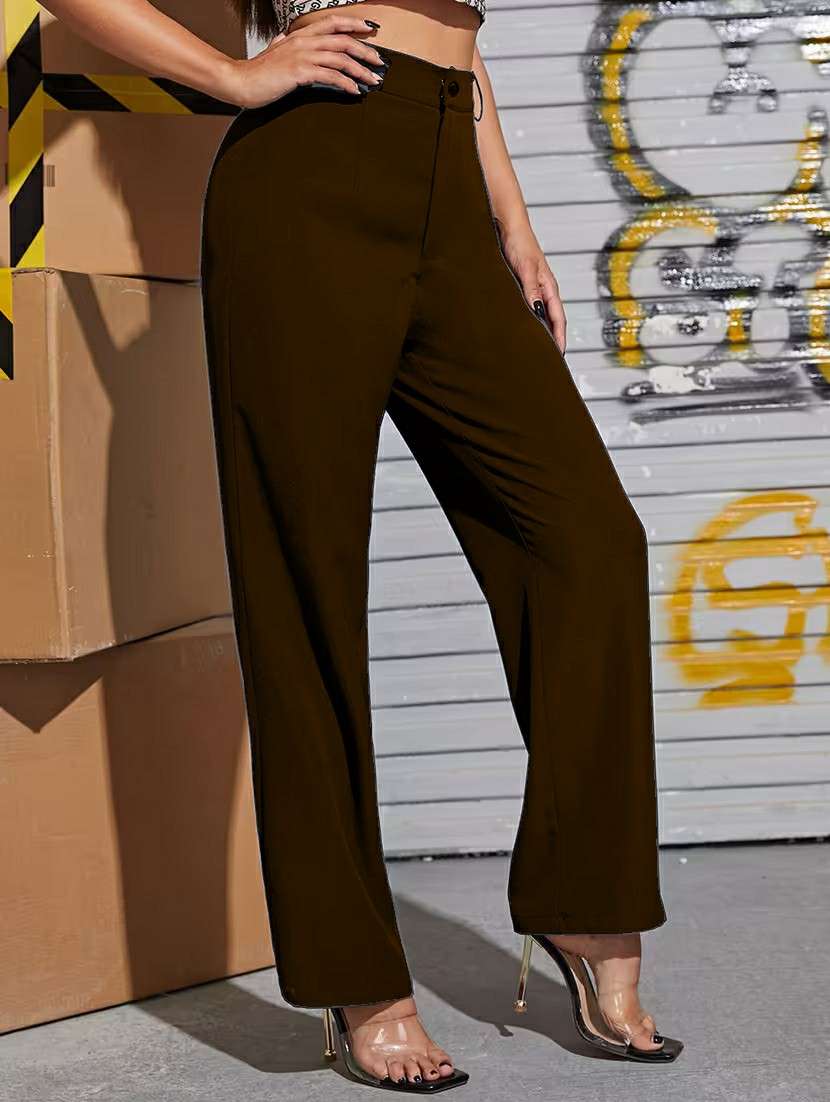 women solid high rise straight trouser - 22329251 -  Standard Image - 2
