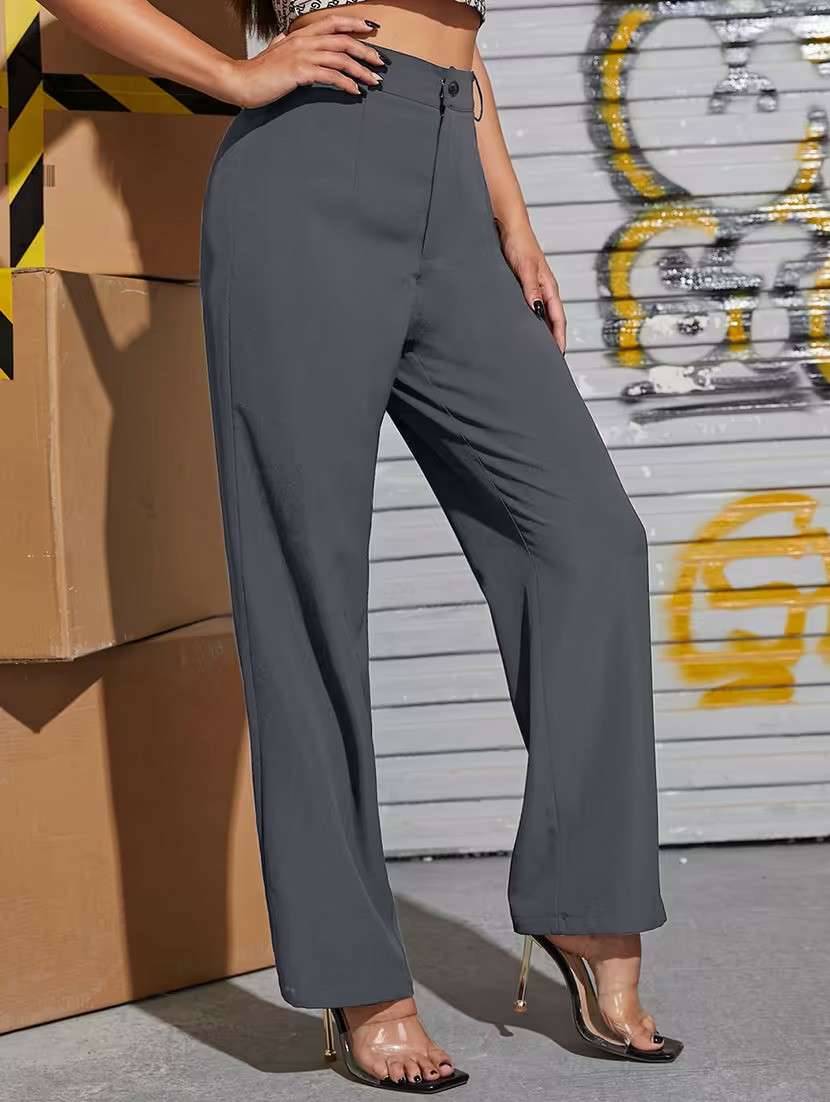 women solid high rise straight trouser - 22329252 -  Standard Image - 2