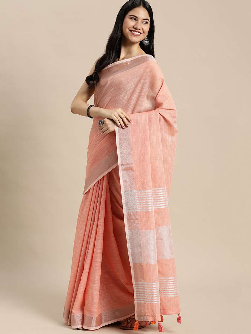 women solid with bordered handloom saree with blouse - 22329316 -  Standard Image - 2