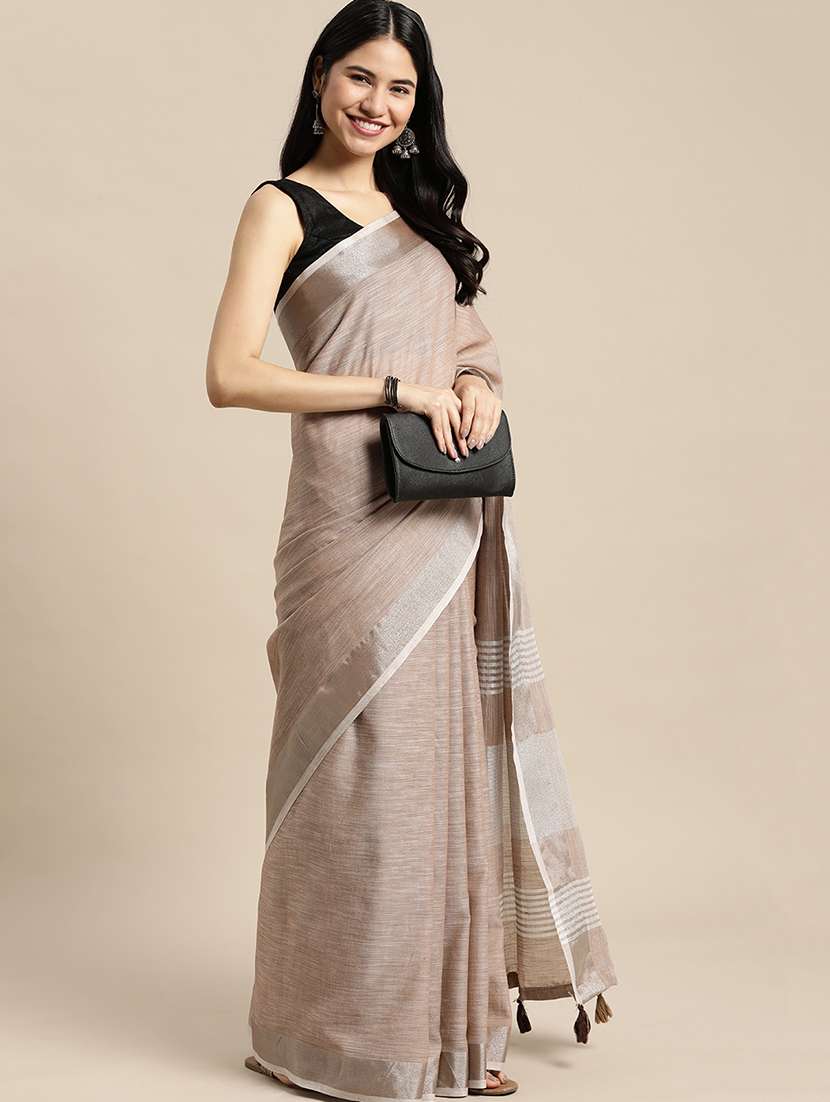 women solid with bordered handloom saree with blouse - 22329319 -  Standard Image - 2
