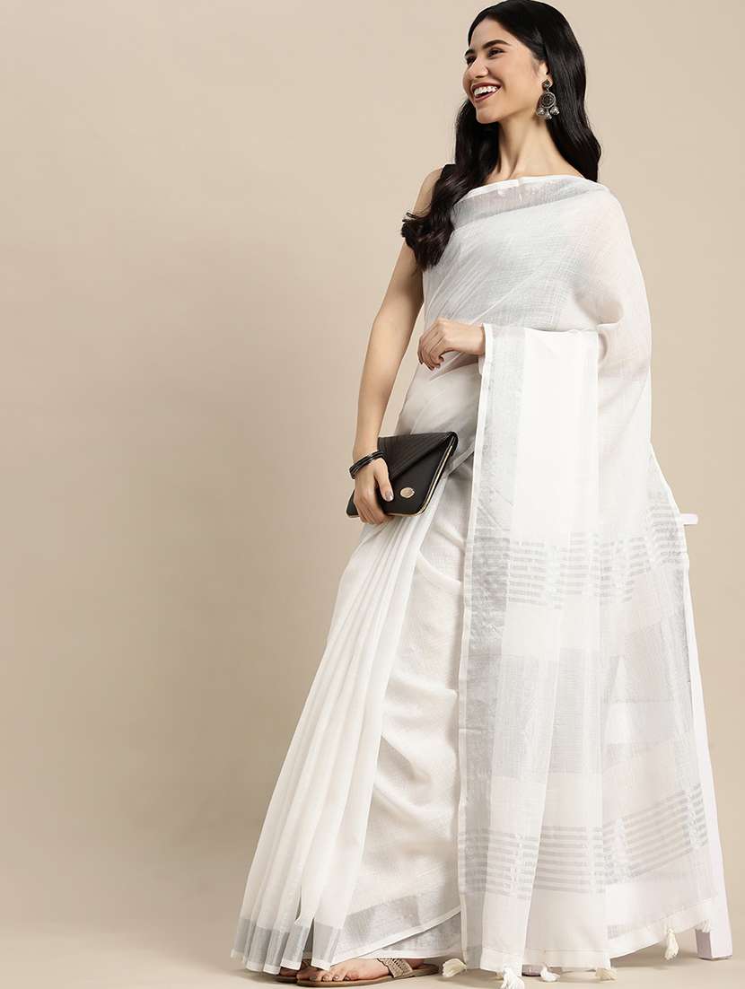 women solid with bordered handloom saree with blouse