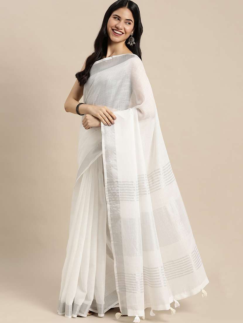 women solid with bordered handloom saree with blouse - 22329323 -  Standard Image - 2