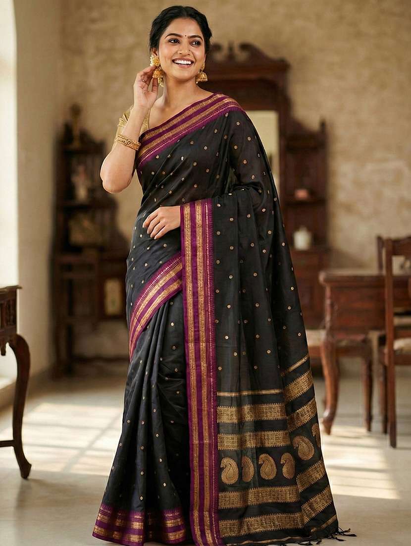 women self design southern silk saree with blouse