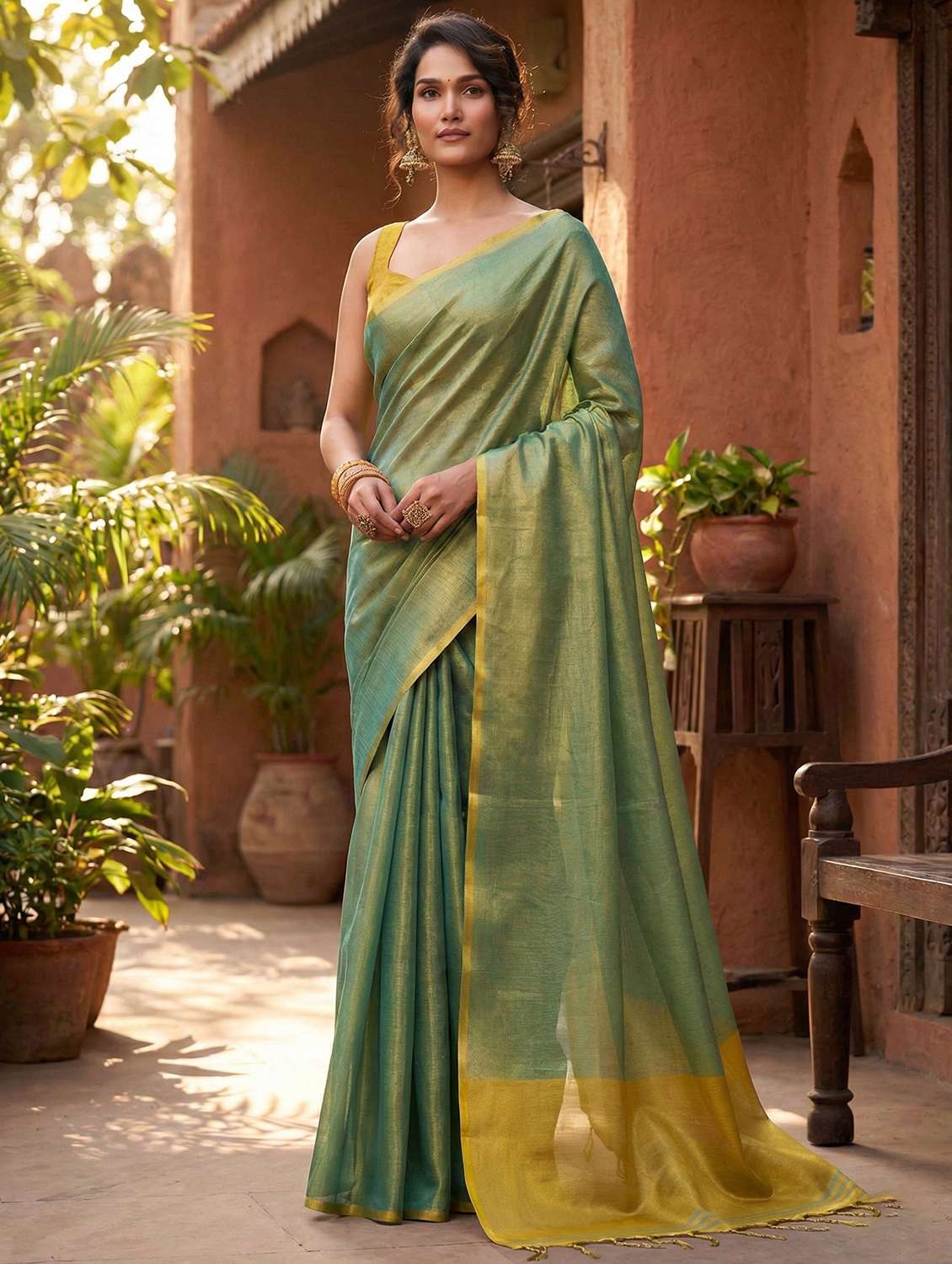 women solid plain saree with blouse
