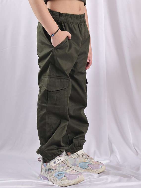 girls solid mid rise cargo - 22329488 -  Standard Image - 2