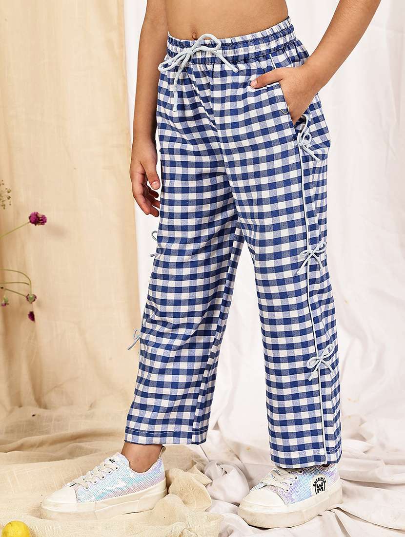 girls checkered mid rise straigt trouser - 22329493 -  Standard Image - 2