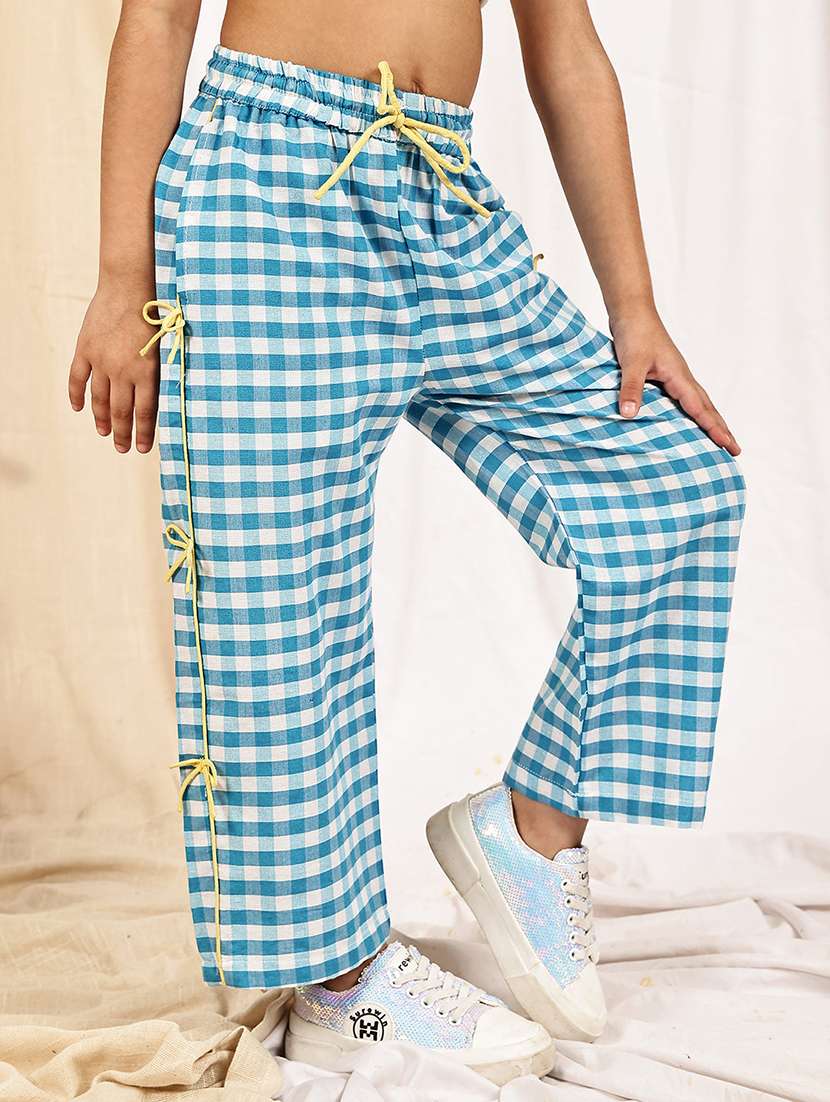girls checkered mid rise straigt trouser - 22329494 -  Standard Image - 2