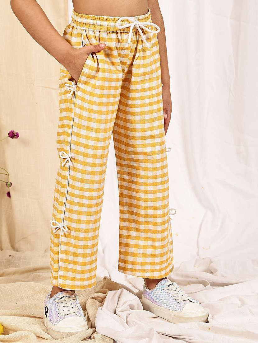 girls checkered mid rise straigt trouser - 22329495 -  Standard Image - 2