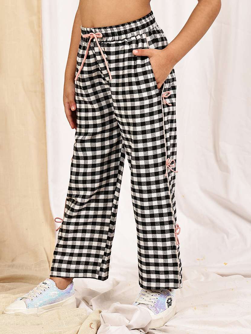 girls checkered mid rise straigt trouser - 22329497 -  Standard Image - 2