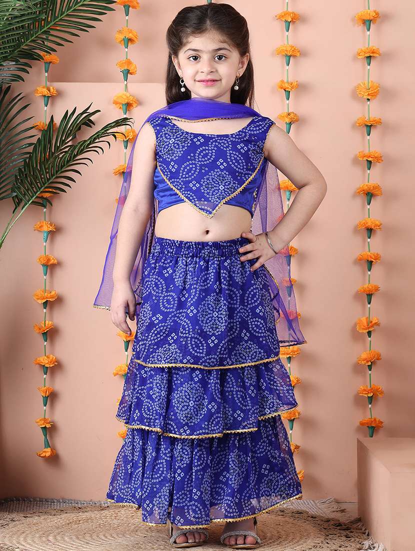 girls printed sleeveless lehenga and choli set with dupatta - 22329509 -  Standard Image - 2